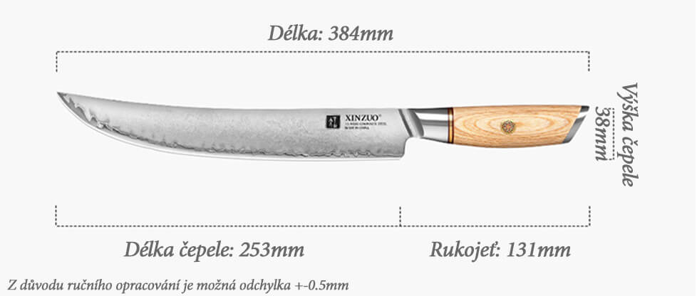 Rozměry nože na maso XinZuo Lan B37S 10"